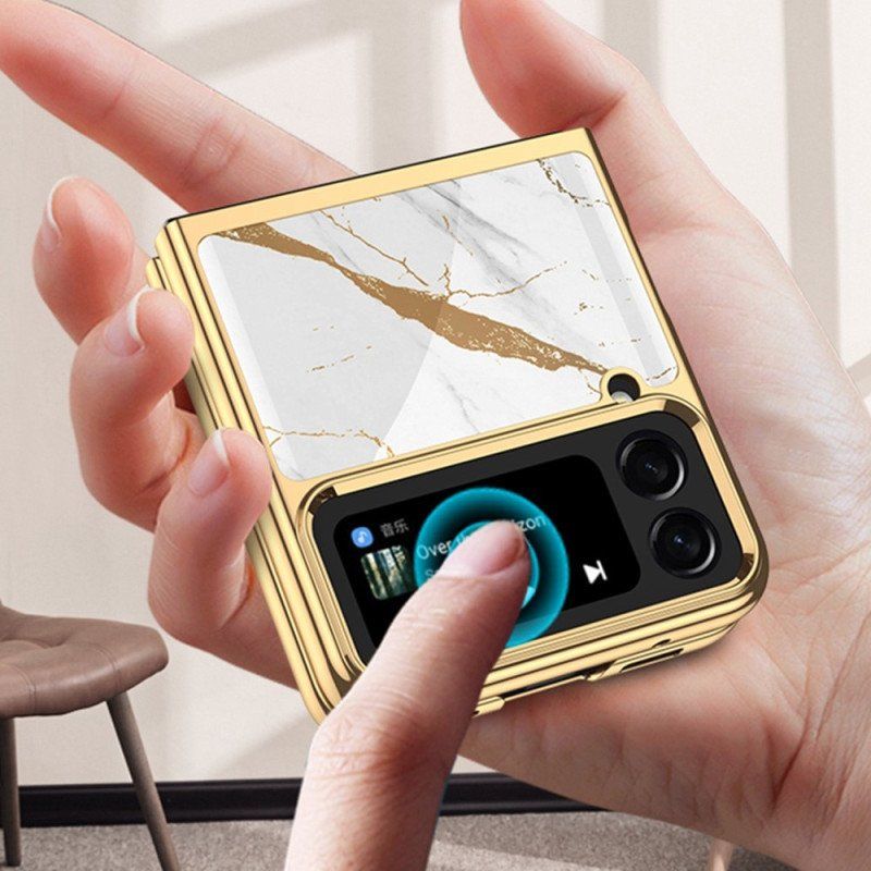 Folio-fodral Mobilskal Samsung Galaxy Z Flip 4 Läderfodral Gkk Trefärgat Härdat Glas