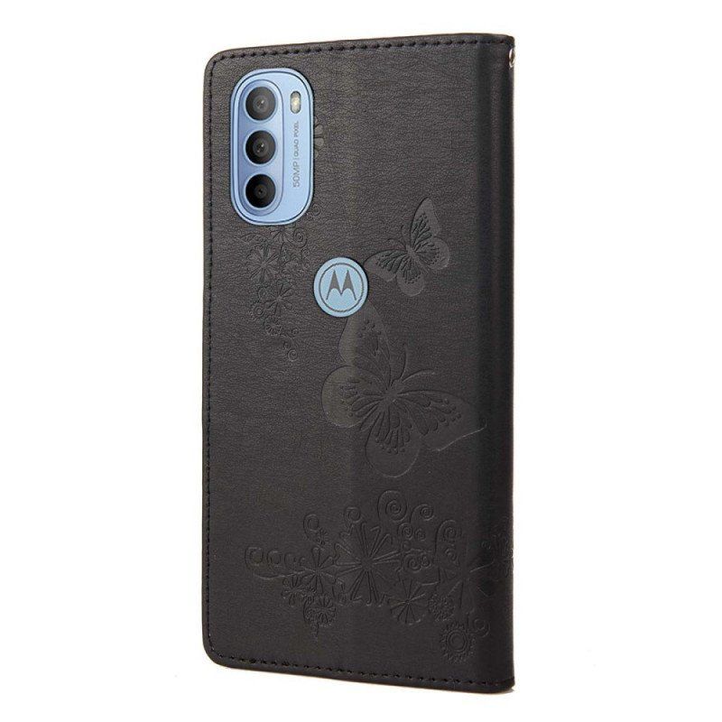 Folio-fodral Moto G51 5G Med Kedjar Fantastiska Remfjärilar