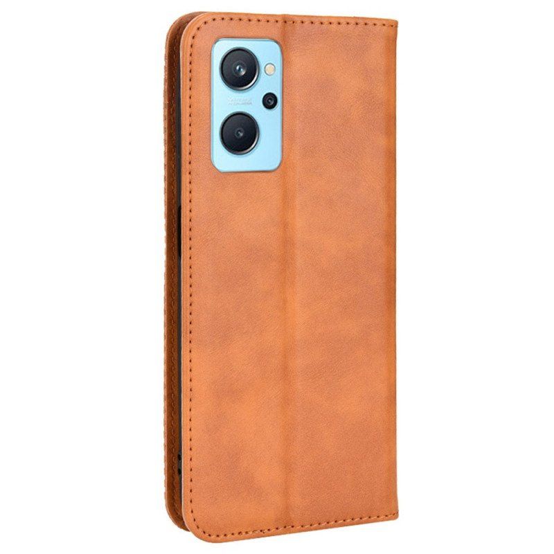 Folio-fodral Realme 9i Läderfodral Stiliserad Vintage Lädereffekt