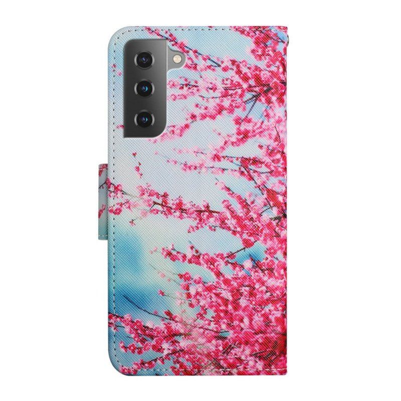 Folio-fodral Samsung Galaxy S22 Plus 5G Med Kedjar Blommande Gren Med Rem