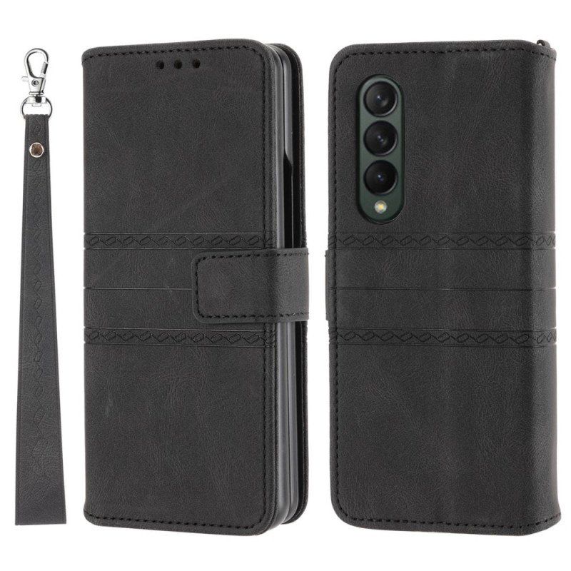 Folio-fodral Samsung Galaxy Z Fold 4 Mönster För Bälte I Konstläder