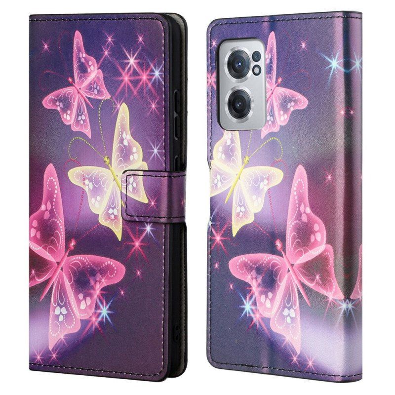 Läderfodral OnePlus Nord CE 2 5G Neon Fjärilar