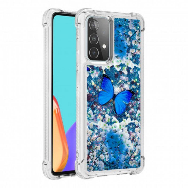 Skal Samsung Galaxy A52 4G / A52 5G / A52s 5G Glitter Blå Fjärilar