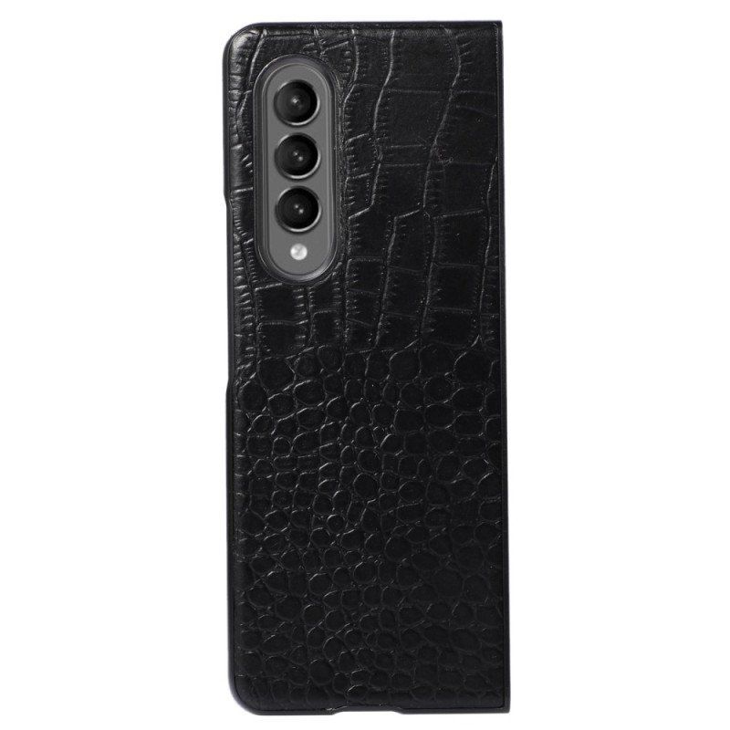 Skal Samsung Galaxy Z Fold 4 Trendigt Äkta Läder Med Krokodileffekt